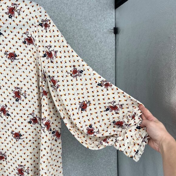 ModCloth A Grace of Ones Own Chiffon Blouse Size 4X Ivory Floral Print Ruffle - Picture 2 of 13
